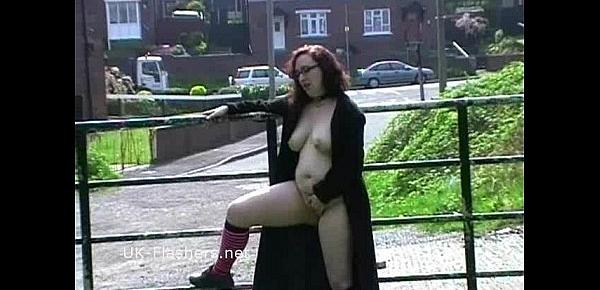  Fat amateur flasher Nimue naked in public and outdoor masturbation of ugly exhib